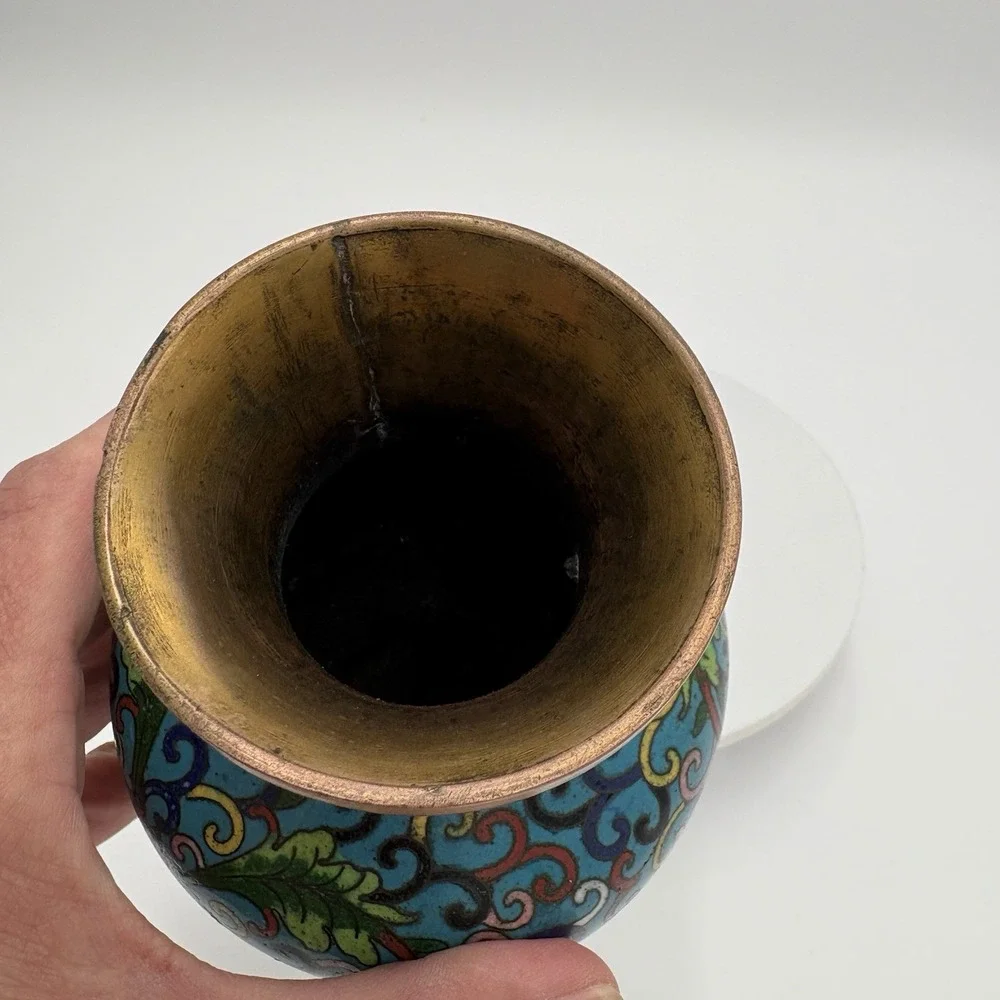 Vintage Mid‎ 19th Century Chinese Cloisonné Vase Multicolor Intricate Design 8